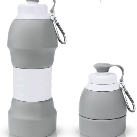 Collapsible Water Bottles 20oz – BPA-Free, Leak-Proof, Foldable Silicone Bottle with Flip-Up Straw & Strap for Traveling, Compact for Men, Women, Gym, Outdoors – Lightweight & Portable.
