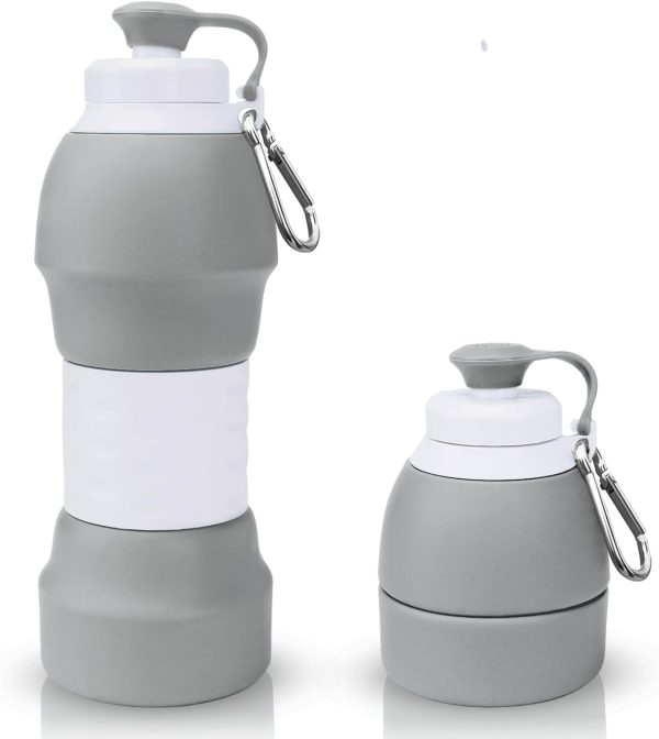 Collapsible Water Bottles 20oz – BPA-Free, Leak-Proof, Foldable Silicone Bottle with Flip-Up Straw & Strap for Traveling, Compact for Men, Women, Gym, Outdoors – Lightweight & Portable.