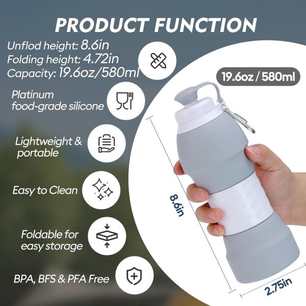 Water Bottle, Upgrade Leakproof Foldable BPA Free Silicone Reusable Sports Bottle, Portable Refillable Bottles with Carabiner, Ideal for Travel Hiking Outdoor Camping Gym - Image 2