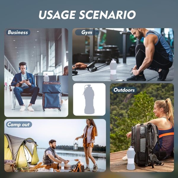 Water Bottle, Upgrade Leakproof Foldable BPA Free Silicone Reusable Sports Bottle, Portable Refillable Bottles with Carabiner, Ideal for Travel Hiking Outdoor Camping Gym - Image 6