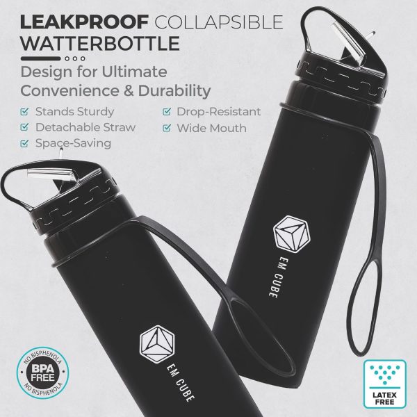 Collapsible Water Bottles 20oz – BPA-Free, Leak-Proof, Foldable Silicone Bottle with Flip-Up Straw & Strap for Traveling, Compact for Men, Women, Gym, Outdoors – Lightweight & Portable. - Image 8