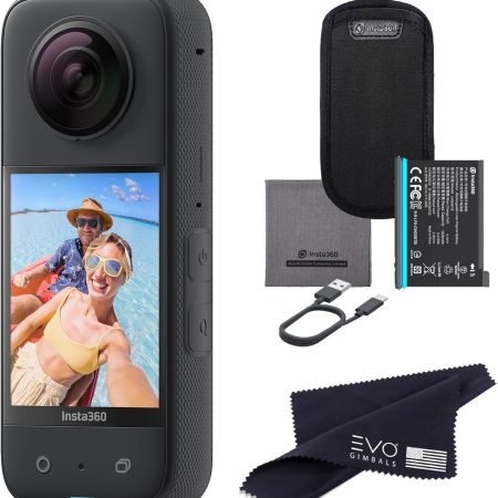 insta360 X3 360 Degree Waterproof Action Camera, 5.7K 360, Stabilization, Touch Screen, AI Editing, Live Streaming, Webcam, Voice Control, Black